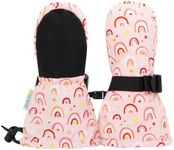 JAN & JUL Girls' Waterproof Thumbless Toddler Mittens with Fleece Lining for Winter (Pink Rainbow, Size XS)