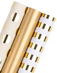 WRAPAHOLIC Wrapping Paper Roll - Mini Roll - 3 Rolls - 17 Inch X 120 Inch Per Roll - Gold Foil Stripe/Polka Dot/Solid Gold Design for Wedding, Holiday, Party, Baby Shower