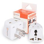 Destinio India to USA Travel Adapter Plug - Type B, 10 Year Warranty, 2-Socket, Universal Travel Adapter for Canada, US, Japan & More (White, Pack of 2)