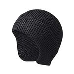 SeClovers Beanie Hats for Men Winter Knit Skull Running Ski Cap Thermal Ear Flaps Warmers Stretchy Helmet Toque Black