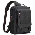 S-ZONE 13-16 Inch Canvas Laptop Backpack for Men Large Causal Daypack Crossbody Sling Chest Bag Water Resistant