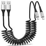 Coiled USB C Cable for Car 2Pack, 3