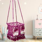 Patiofy Baby Swing || Jhula for Kids || Swing for Kids for Home || Swing for Baby Kids || Suitable for 1 to 5 Years Babies & Kids || Premium Polyester Rope Swing with Cushion || Square Shape (Pink)