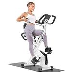 Dskeuzeew Exercise Bike Foldable, 4 in 1 Magnetic Foldable Indoor Cycling Bike with LCD Display and Heart Rate Sensor Workout Bike with Resistance Bands Home Workout Exercise Equipment (White)