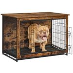 Feandrea Dog Crate Furniture, Side End Table, Heavy-Duty Modern Kennel Cage with Multi-Purpose Removable Tray, Double Doors, for Dogs up to 32 kg, Rustic Brown UPFC003X01