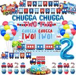 Train Birthday Party Supplies 2 years old,Train Birthday Banner 2,Chugga Chugga Two Two Cake Topper.