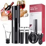 Electric Wine Opener Set ,5-in-1 Automatic Wine Bottle Opener with USB Charging for Party Bar Home Kitchen Restaurant,Wine Bottle Opener with Foil Cutter Vacuum Stoppers Pourer ,Wine Lovers Gift Set