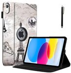 ProElite Cover for Apple iPad 10th Gen Case Cover, 360 Rotatable Smart Flip Case Cover for Apple iPad 10th Generation 2022 with Stylus Pen, Eiffel