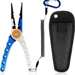 Professional Saltwater Fresh Water Aluminum Fishing Pliers Line Cutter Tungsten Carbide Cutters Hook Remover with Sheath and Lanyard