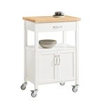 SoBuy FKW22-WN, Kitchen Trolley Cart Storage Trolley Serving Trolley Kitchen Cabinet with Rubber Wood Worktop