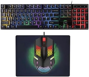Gaming Keyboard Mouse and Mouse Pad Combo Set- Ergonomic Rainbow RGB Backlight USB Wired for PC Laptop for Working Gaming - Keyboard, Mouse, Pad (Black)