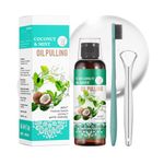 Coconut Pulling Oil (8 Fl.Oz), Mint Oil Pulling Mouthwash with Tongue Scraper - Natural, Alcohol Free Coconut Oil Pulling for Teeth (Large, Mint)