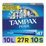 Tampax Pearl Plastic Tampons, Triplepack (Light/Regular/Super) Absorbency, Unscented, 50 Count