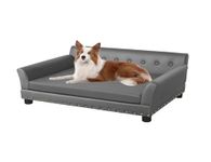 BingoPaw Large Dog Sofa Couch: Luxury Microfiber Leather Cloth Pet Sofa Lounge Bed for Large Dogs - Wooden Frame Raised Puppy Sofa Chair with Comfortable Cushion Mat Grey L(96X70cm)