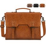 NEWHEY Laptop Bag 15.6 Inch Messenger Bag Mens Briefcase Waterproof Leather Satchel Computer Shoulder Bag Vintage Large Work Bag for Office Business School Brown