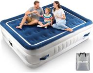 KINGJERRY Air Mattress Queen with Built in Pump and 4 Portable Handles, 18" High Comfortable Portable Blow Up Mattress for Guests, Air Bed with Carry Bags, Sturdy Inflatable Mattress for Home&Camping