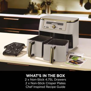 Ninja MAX Dual Zone Digital Air Fryer, 2 Drawers, 9.5L – 6-in-1 Non-Stick, Dishwasher Safe, Stone Gold