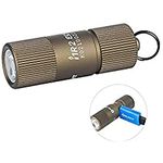 OLIGHT I1R 2 EOS 150 Lumens Micro USB Rechargeable LED Keychain Flashlight, Mini EDC Light with Chip Scale Packaging LED Twist Switch, Battery Built-in Compact Pocket Tiny Lights 2 Light Modes, Desert Tan