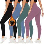 FULLSOFT 4 Pack Fleece Lined Leggings for Women-No See-Through High Waisted Tummy Control Winter Warm Thermal Yoga Pants(4 Packs Black,Pink,Blue,Ins Green(with Fleece) Large-X-Large)