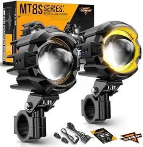 Auxbeam Motorcycle Auxiliary Lights Fog Lights LED Driving Light Spotlight with Halo DRL, White/Amber 8 Modes Dual-Color Strobe LED Offroad Work Lights for Motorcycle SUV ATV Trucks