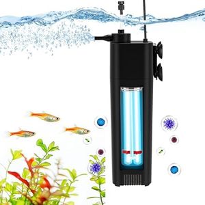 Aquarium Filter for 30-100gal, 172 GPH U-V Fish Tank Filter Submersible Internal Fish Tank Filters, Power Pump Air Supply Freshwater GreenClean Machine Clear Green Killing