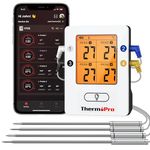 ThermoPro TempPro TP25 Bluetooth Meat Thermometer with 4 Temperature Probes Smart Wireless Digital Cooking Food Barbecue for Grilling Smart Oven Thermometer Rechargeable Smoker