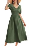 GRACE KARIN Green Maxi Dress for Ladies Summer Short Puff Sleeve V Neck Ruched Wedding Guest Victorian Dresses for Women M Size 14