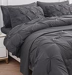 LANE LINEN King Comforter Set – 7 Piece Bed in a Bag – Pinch Pleated King Size Bedding Set with Comforter, Flat Sheet, Fitted Sheet, 2 Pillowcases & 2 Shams – Soft Pintuck Bed Set - Dark Grey