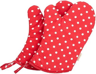 NEOVIVA Kitchen Oven Mitts for Kids, Heat Resistant Cotton Oven Gloves Set of 2 for Cooking Baking, Kitchen Gloves for Farmhouse Restaurant, Polka Dot Red