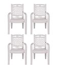 PETALS Swiss Plastic Chairs | Plastic Arm Chair for Home and Garden | Bearing Capacity 150kgs (White) (Set of 4)