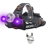 BORUiT LED Light Headlamp 5000 Lumens Rechargeable Blacklight Headlight for Night Fishing, Scorpions Hunting, Auto Oil and HVAC Leaks, Detect Fake Money/Jewelry/Pet Urine Stains (UV+White Light)