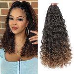 WoWCFyyds 8 Packs Crochet Braids Hair Curly 12 Zoll Goddess Box Braids Crochet Hair Bohemian Hippie Braids Extensions with Curly Ends Synthetic Hair Extensions for Braids（1B/30）