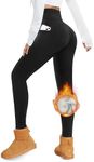 QGGQDD Fleece Lined Leggings Women with Pockets – Black High Waisted Winter Warm Thermal Legging for Yoga, Workout, Running
