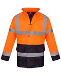 shelikes Hi Vis Viz Jackets High Visibility Parka Workwear Security Safety Fluorescent Hooded Padded Waterproof Work Wear Jacket Coat