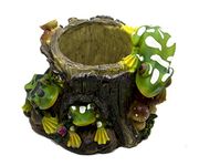 GeekGoodies Resin Frog on Tree Trunk Flower Pot Planter for Home Office Desk Flowerpot (Multicolour, Standard)