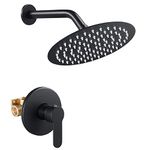 ROVATE Shower Only Faucet Set Matte Black, Single Function Shower Trim Kit with Rough-in Valve, Bathroom Rain Shower System with 304 Stainless Steel 8 inch Round Rainfall Shower Head