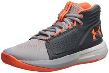 Under Armour Grade School Torch Mid, Boys’ Basketball Shoes, Grey (Mod Gray/Pitch Gray/Orange Glitch (102) 102), 3 (35.5 EU)