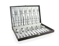 FnS Victoria Stainless Steel 24 Pc Cutlery Set with Leatherette Box Packaging, Round Handle (6 Dinner Spoons, 6 Dinner Fork, 6 Teaspoons & 6 Dinner Knife/Butter Knife)