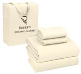 Ruvanti Organic Flannel Sheets Queen Size - Super Soft & Comfortable - 100% Cotton Brushed Bed Sheets Set - 16 Inches Deep Pockets - Breathable, Warm & Cozy - 4 Pcs - Winter White