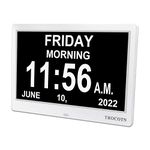 TROCOTN 10 Inchs Digital Clock Calendar Clock Large Display Alarm Clock Wall Clock (White)