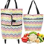 Foldable Shopping Trolley, Trolley Bags Shopping Bag Reusable Grocery Bags with Wheels Oxford Cloth Waterproof Rainbow Waves for Shopping or Travelling