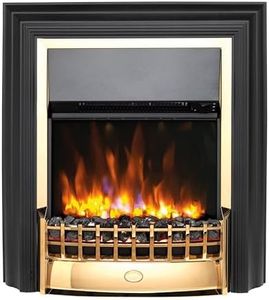 Dimplex Cheriton Deluxe Optiflame Freestanding Electric Fire, Brass and Black Free Standing LED Flame Effect Electric Fireplace with Variable Flame Brightness, Coal Fuel Bed, Adjustable 2kW Heater