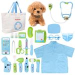 Doctors Set for Kids - Children Pet Vet Care Play Set with Doctor Costume, Plush Dog, Pretend Role Play Medical Kit Toys Gifts for 3 4 5 6 Year Old Toddlers