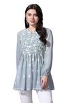 Fashion Dream Women’s Georgette Embroidered Top (FDWTUN00045 Gry XL_Grey_XL)