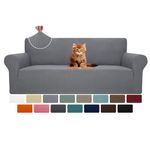 MAXIJIN Super Stretch Couch Cover for 3 Cushion Couch, 1-Piece Universal Sofa Covers Living Room Jacquard Spandex Furniture Protector Dogs Pet Friendly Fitted (Large, Light Gray)