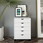DWVO 5 Drawer Storage Cart, Wood Storage Tower, 5 Drawers Organizer Units Roll Carts for Living Room, Hallway, White