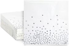 Juvale 50-Pack White and Silver Paper Napkins for Wedding Reception, Foil Polka Dots for Birthday Party Decorations and Holiday Parties, Bridal Shower (3-Ply, 6.5 x 6.5 In)