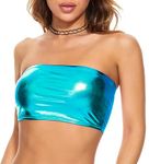 Gatielzana Women's Metallic Crop Top Shiny Strapless Tube Bra for Dancing, Raves, Festivals, Costumes, Turquoise, Medium