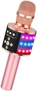 BONAOK Wireless Bluetooth Karaoke Microphone with Controllable LED Lights, 4-in-1 Portable Handheld Mic Speaker for All Smartphones, Birthday for Kids Adults All Age Q78(Rose Gold)