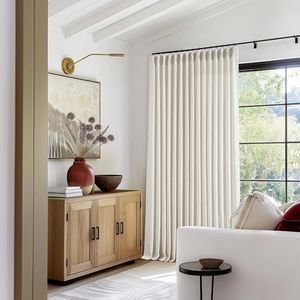 Extra Wide Pinch Pleat 100 x 102 Inch Linen Curtains for Living Room Cream Ivory Light Filtering Semi Sheer Pleated Curtains for Patio Glass Sliding Door Dining Bedroom Large Window 100x102 1 Panel